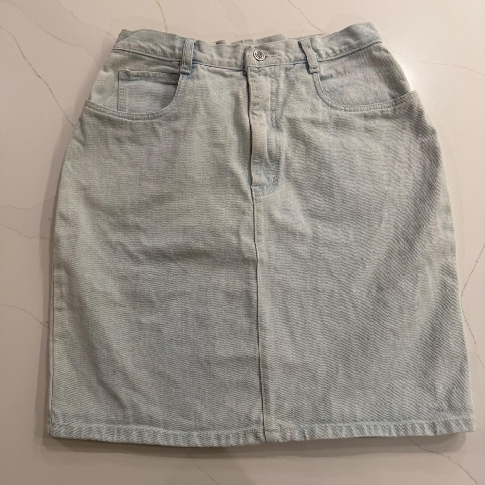 Bill Blass Vintage 90s Light Wash Denim Mini Skirt High Waisted Cotton Size 12